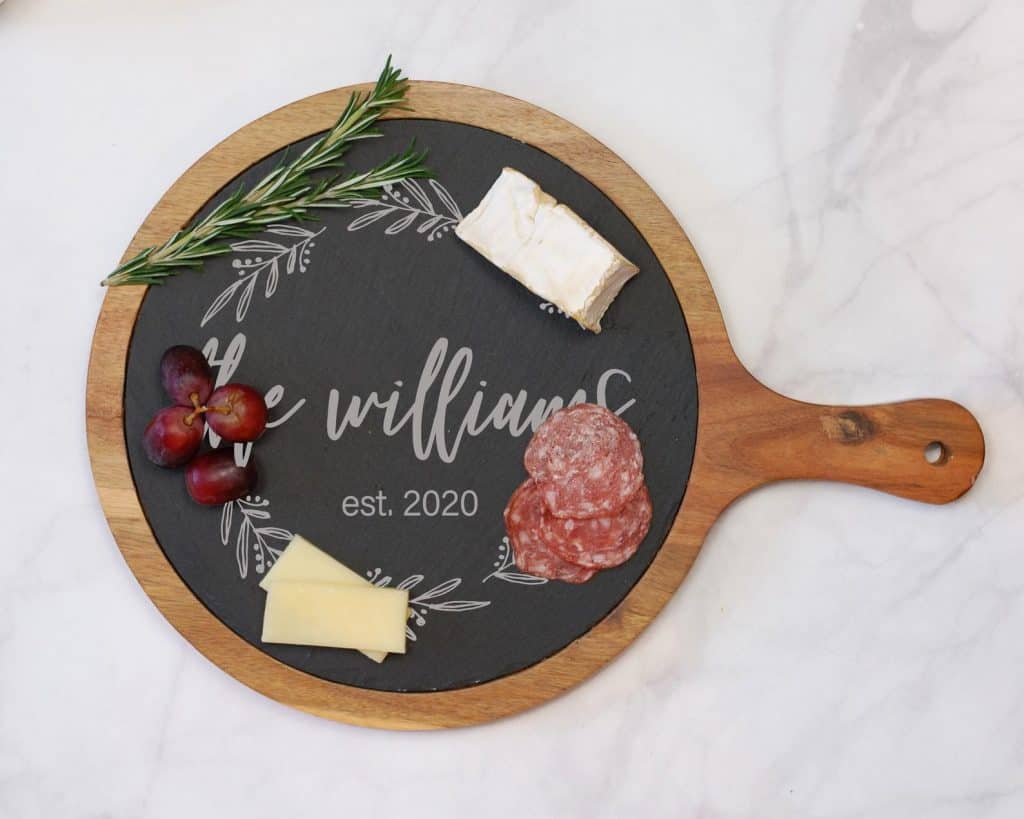 custom cheeseboard black and wood with meat and cheese