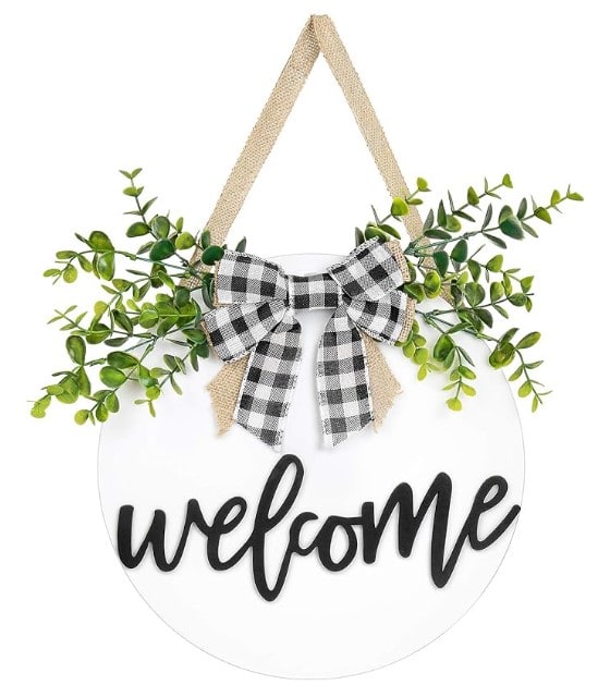 white round welcome sign hostess gift for front door