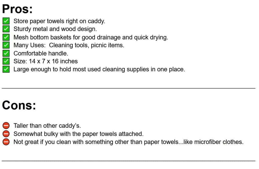 pros and cons list of cleaning caddy with paper towel holder