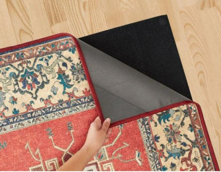 red and blue washable rug for winter mudroom ideas