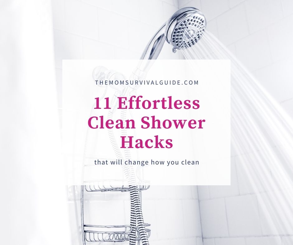 clean shower hacks feature image of clean shower and pink wording