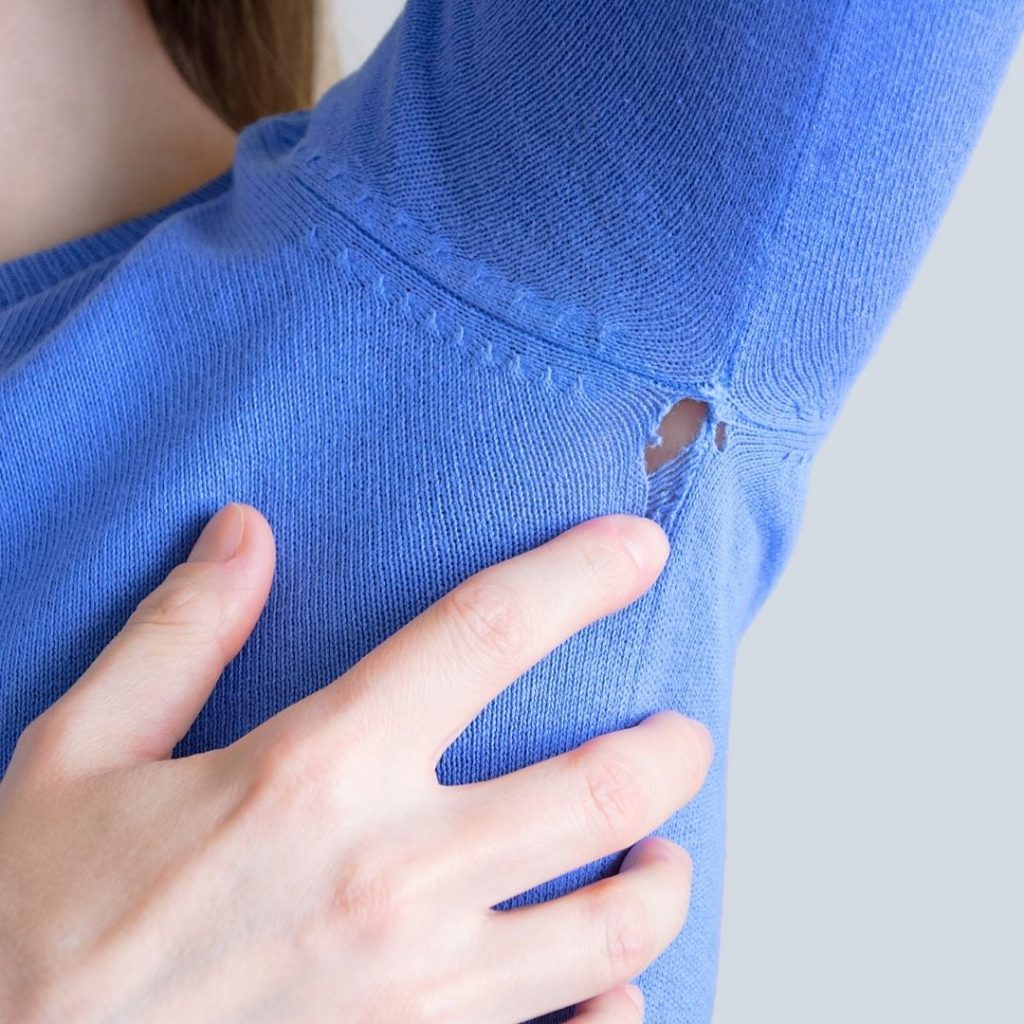 blue sweater with hole in armpit purge clothes