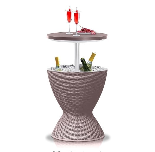 outdoor poolside bar table with cooler