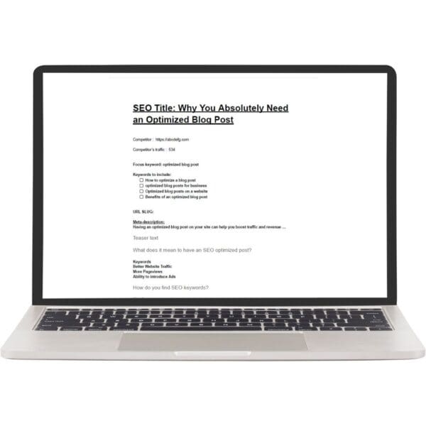 computer screen showing an SEO optimized blog outline