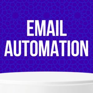 email automation in white with a blue background