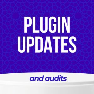 plugin update in white with a blue background and and audits in blue with white background