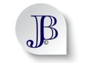 A navy blue letter J and letter B in a grey teardrop shape.